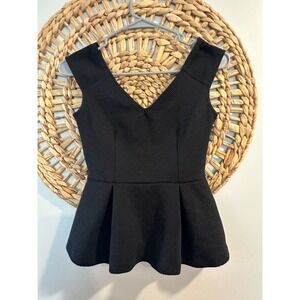 H&M Black Textured Peplum Top V-Neck Sleeveless Blouse Size 4